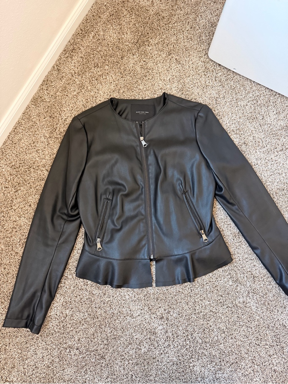 Marc New York Black Faux Leather Peplum Zip Jacket